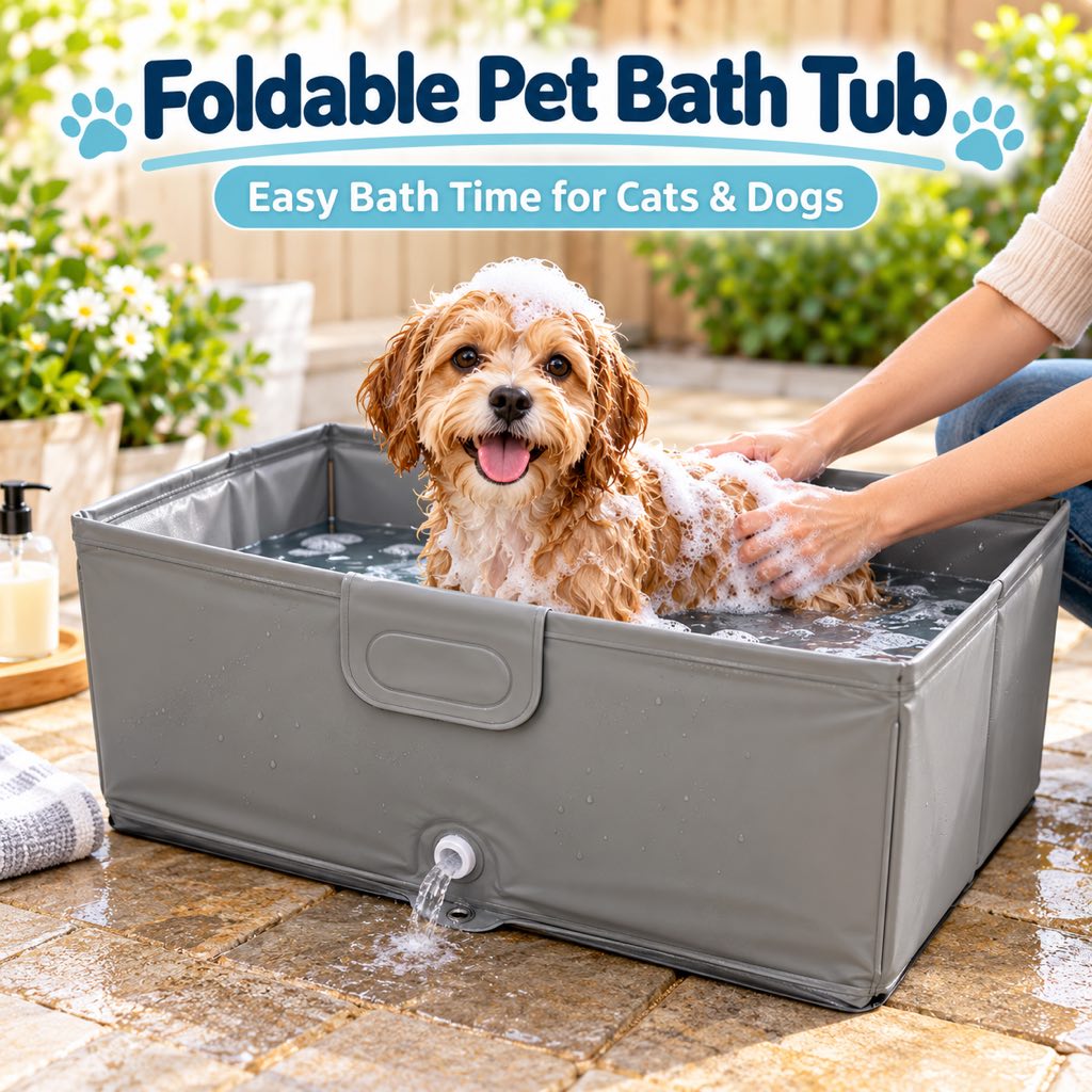 Foldable pet bath tub for washing a small dog