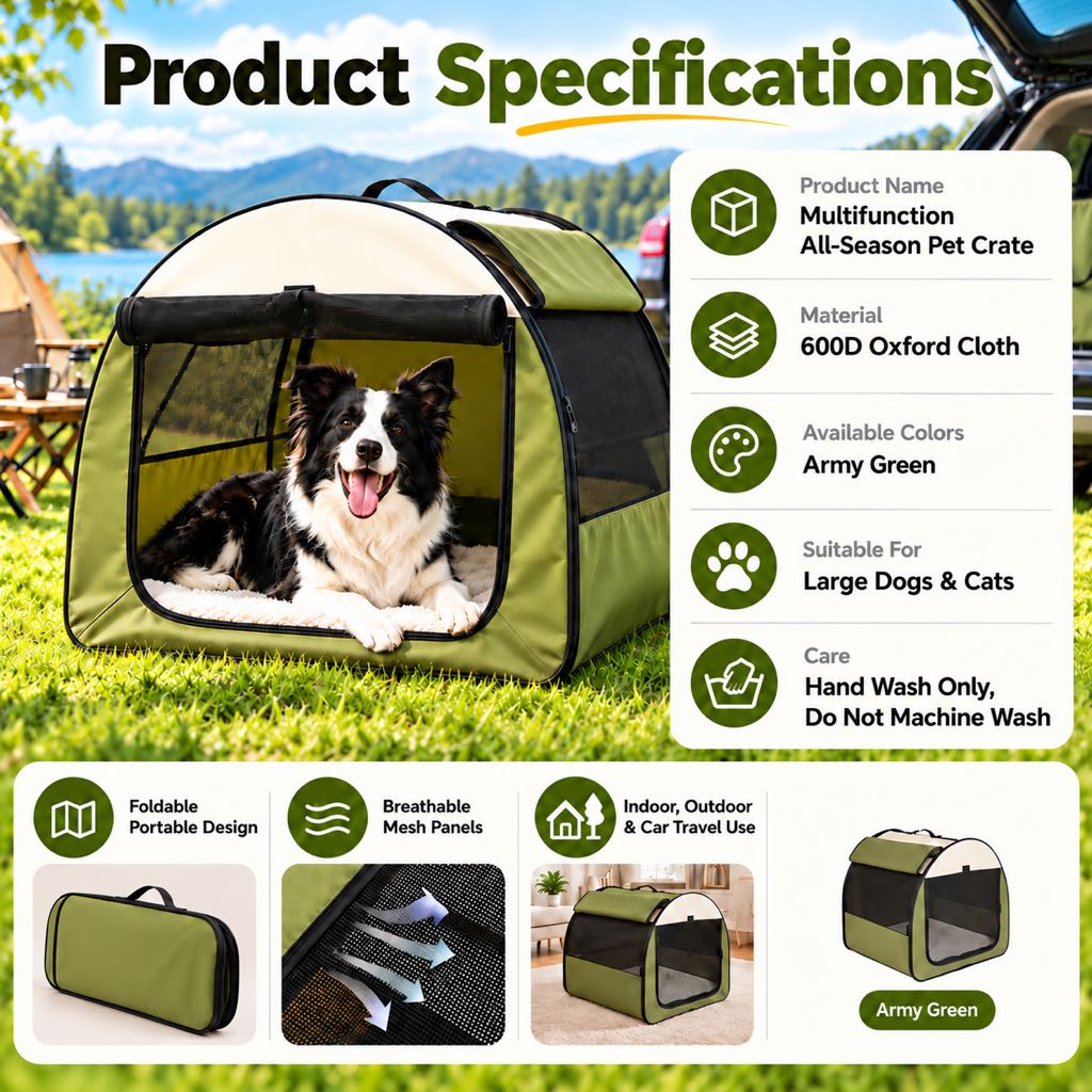 Army Green only folding dog crate specifications