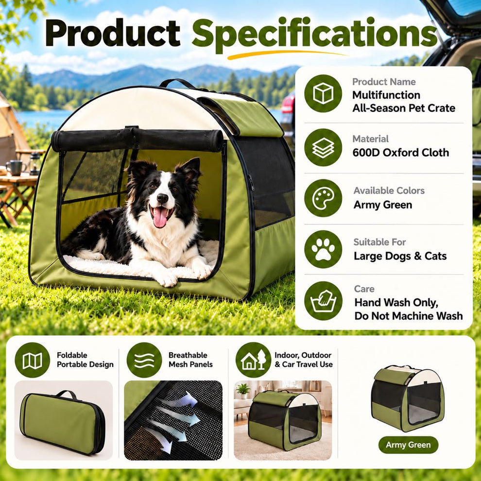 Army Green only folding dog crate specifications