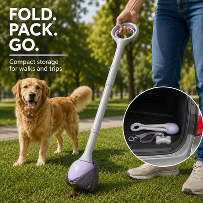 Foldable dog pooper scooper for compact storage and walks