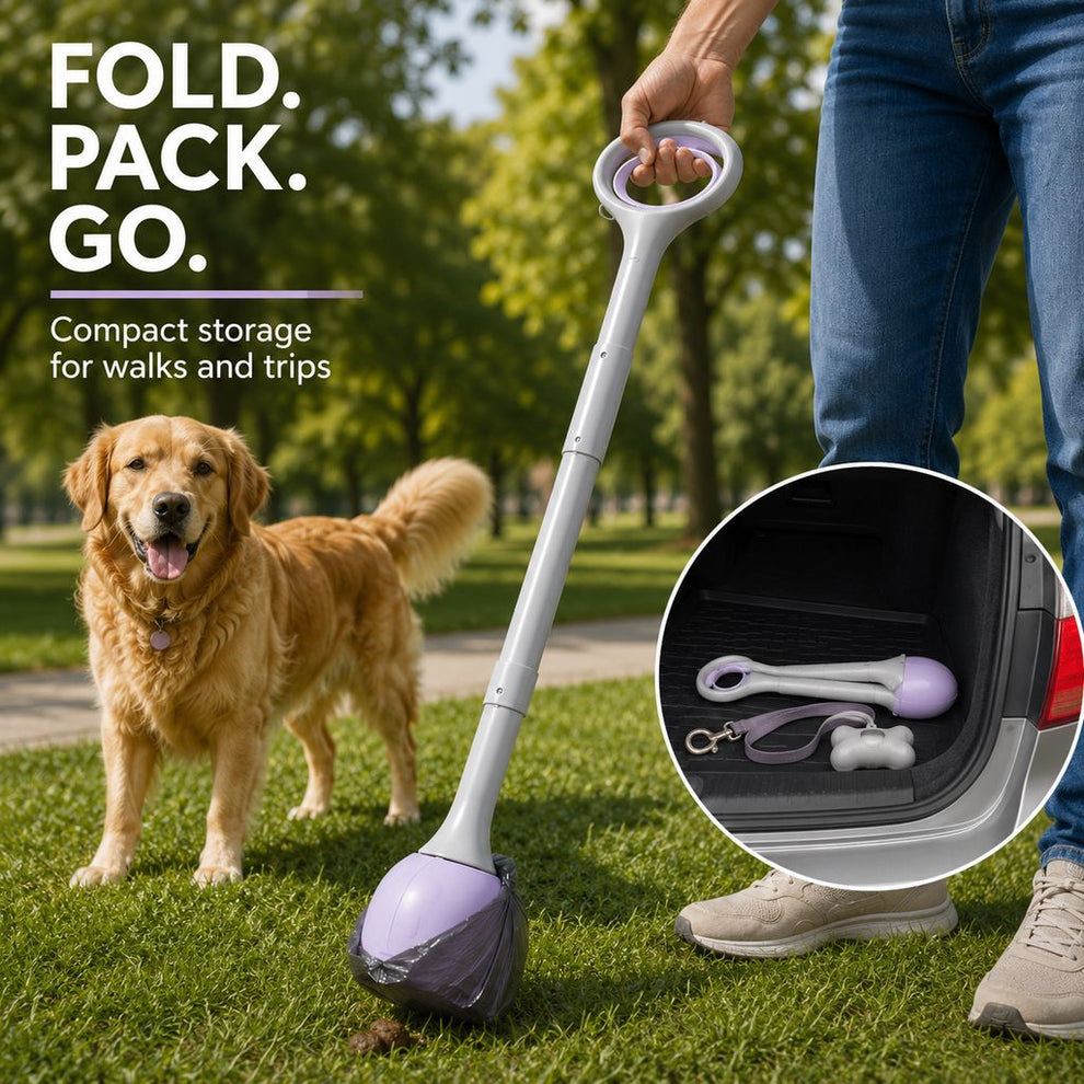 Foldable dog pooper scooper for compact storage and walks