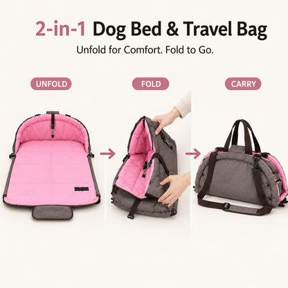 2-in-1 dog bed and travel bag foldable design