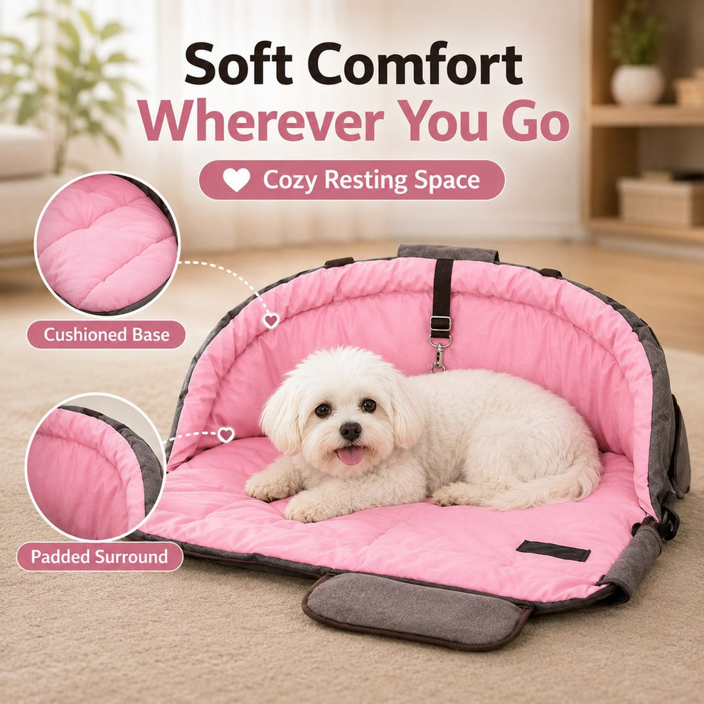 Soft padded foldable dog travel bed interior