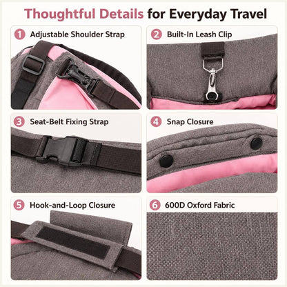 Foldable dog travel bed detail features and attachments