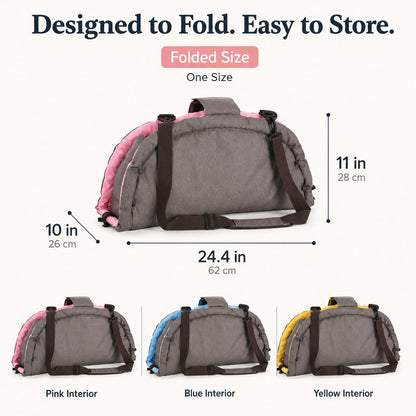 Foldable dog travel bed folded size and color options