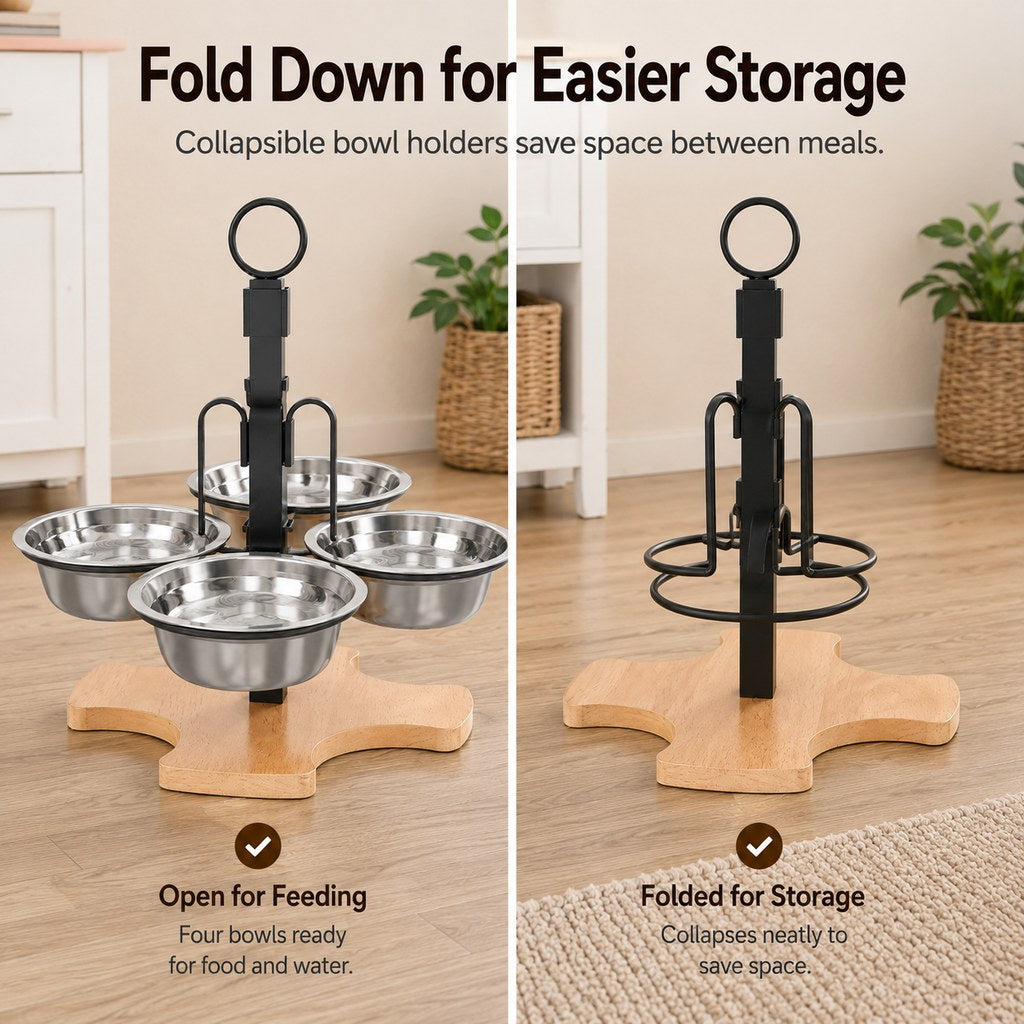 Paws in Awe 4-Bowl Adjustable Elevated Pet Feeder for Cats & Small Dogs - Organized Food and Water Station image 4