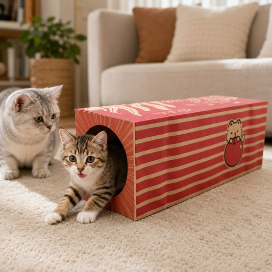 Paws in Awe Foldable Kraft Paper Cat Tunnel for Indoor Cats - Space-Saving Hide & Play Toy to Beat Boredom image 1