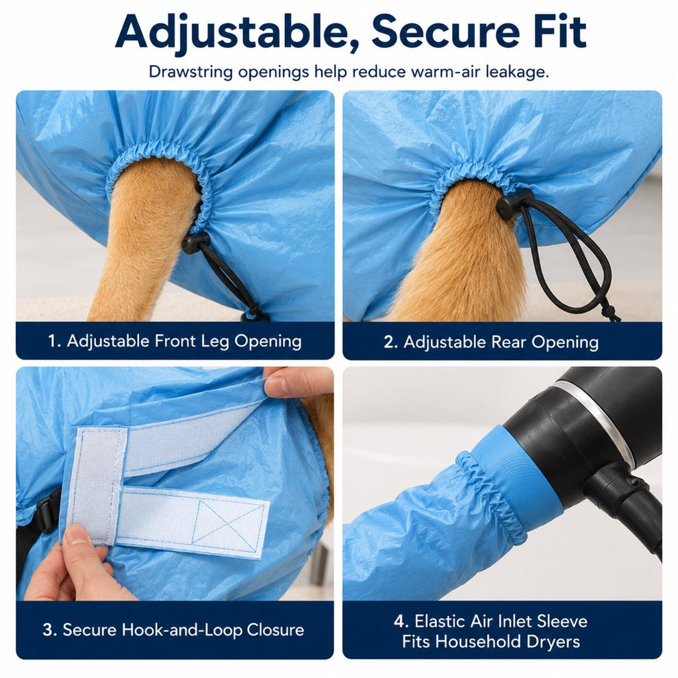 Paws in Awe Hands-Free Dog Dryer Bag for After-Bath Home Grooming, Helps Dry Wet Coats Faster with Less Flying Fur & Mess image 8