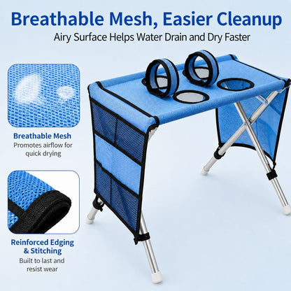 Breathable mesh foldable pet grooming table for easier cleanup