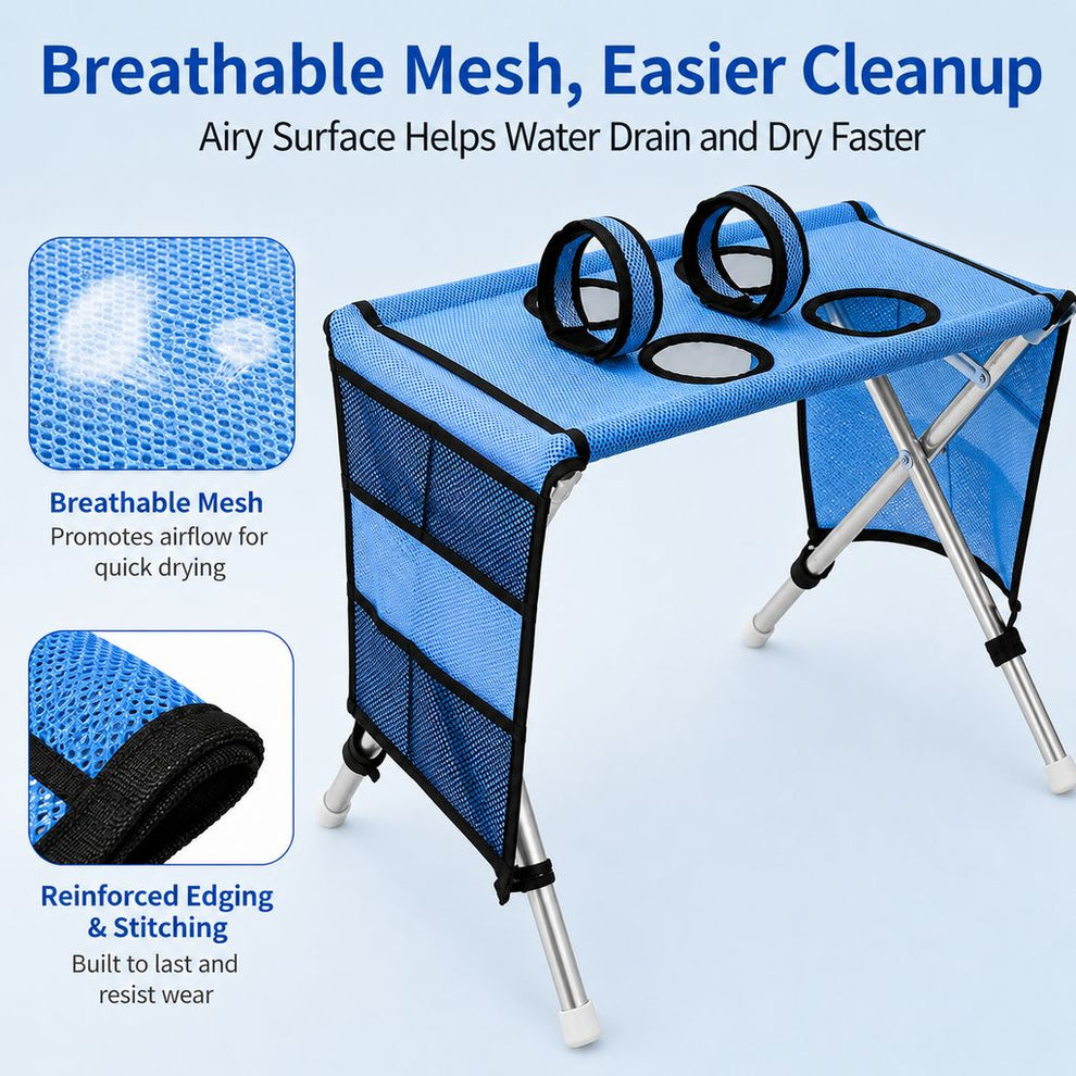 Breathable mesh foldable pet grooming table for easier cleanup