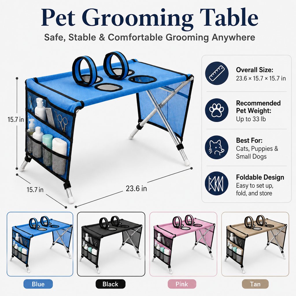 Foldable pet grooming table size and color guide