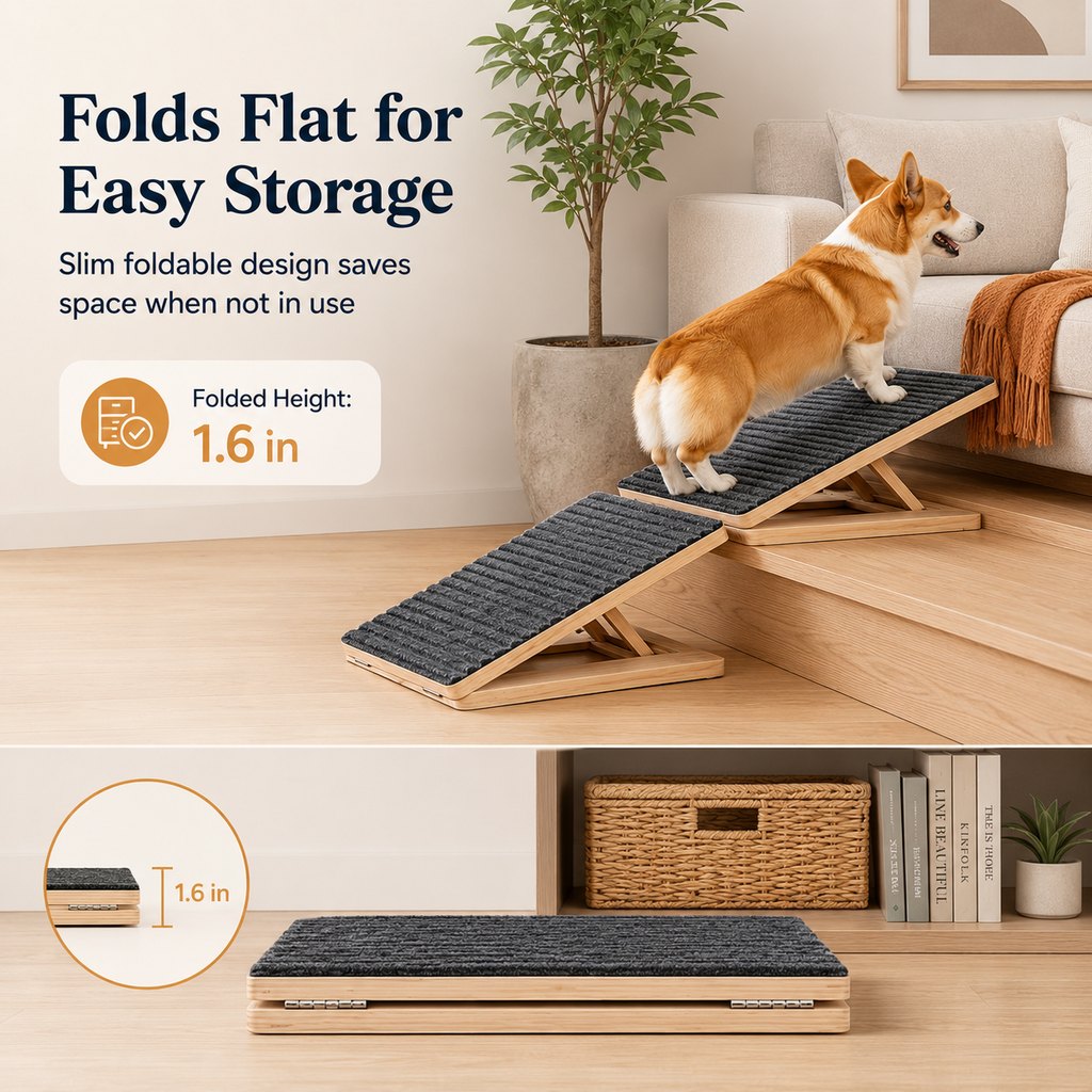 Foldable Wooden Dog Stairs for Small Dogs - Non-Slip Pet Ramp for Sofa, Bed & Indoor Steps image 5
