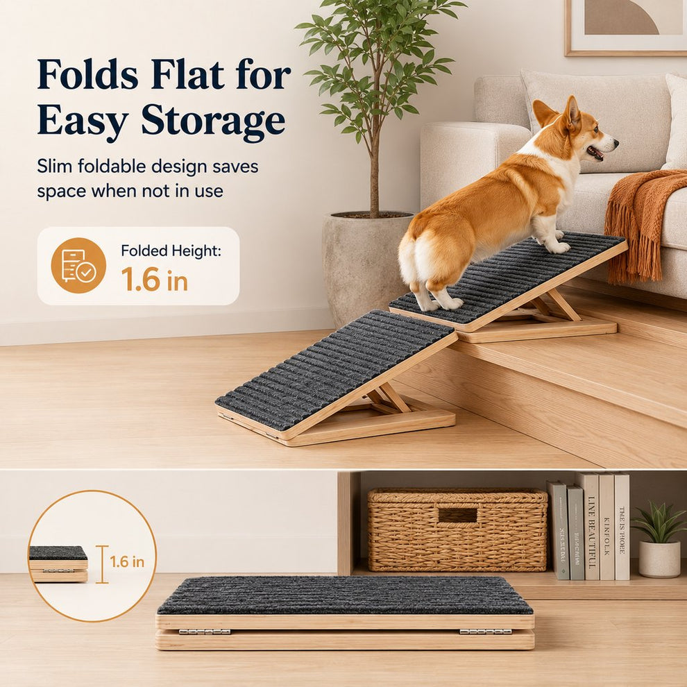 Foldable Wooden Dog Stairs for Small Dogs - Non-Slip Pet Ramp for Sofa, Bed & Indoor Steps image 5