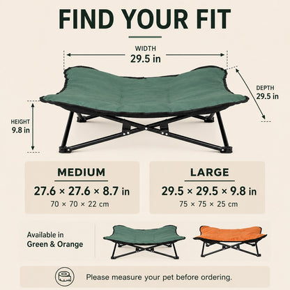 Folding elevated pet bed size guide for medium and large