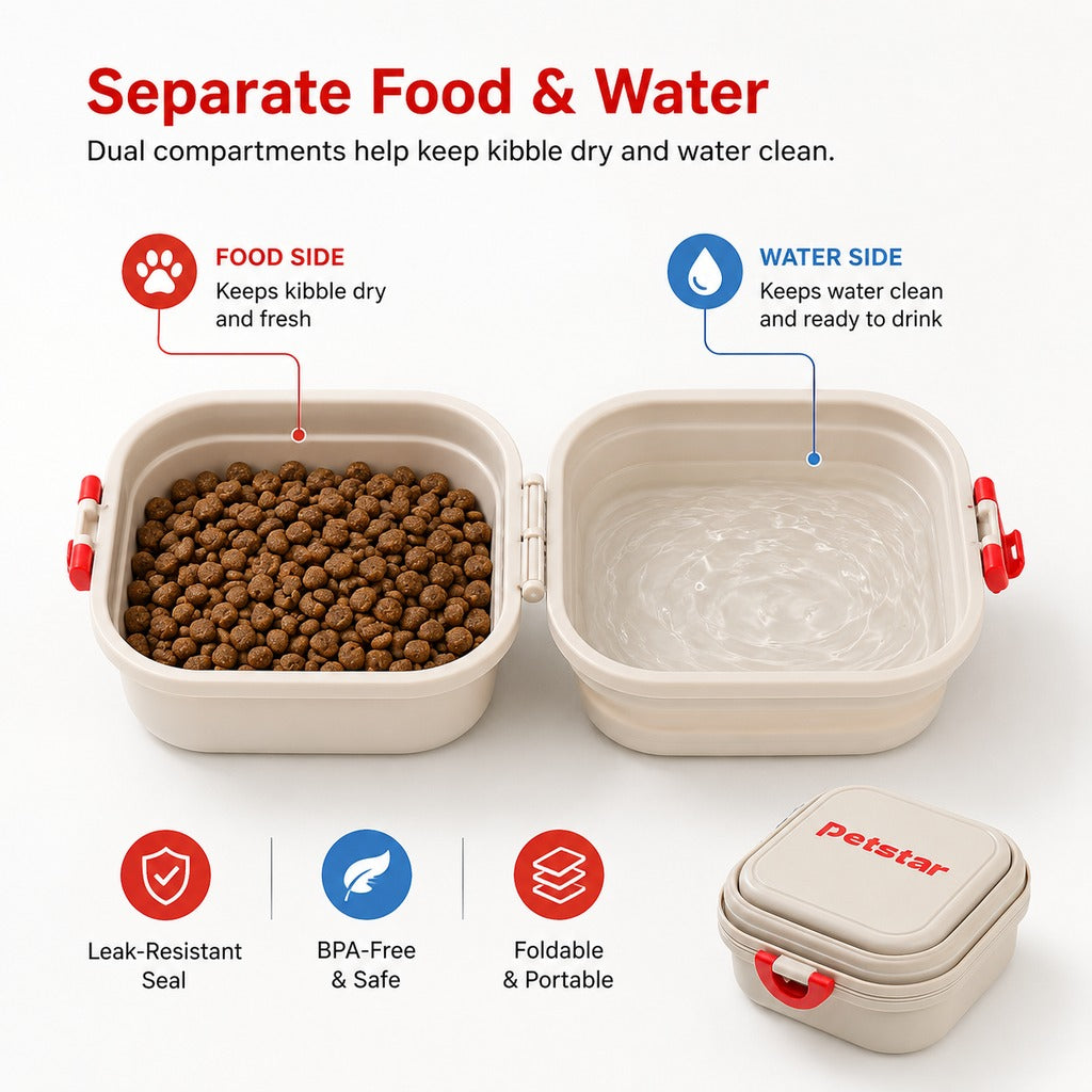 Paws in Awe Portable 2-in-1 Folding Pet Bowl for Walks & Travel - Keeps Food and Water Separate image 4