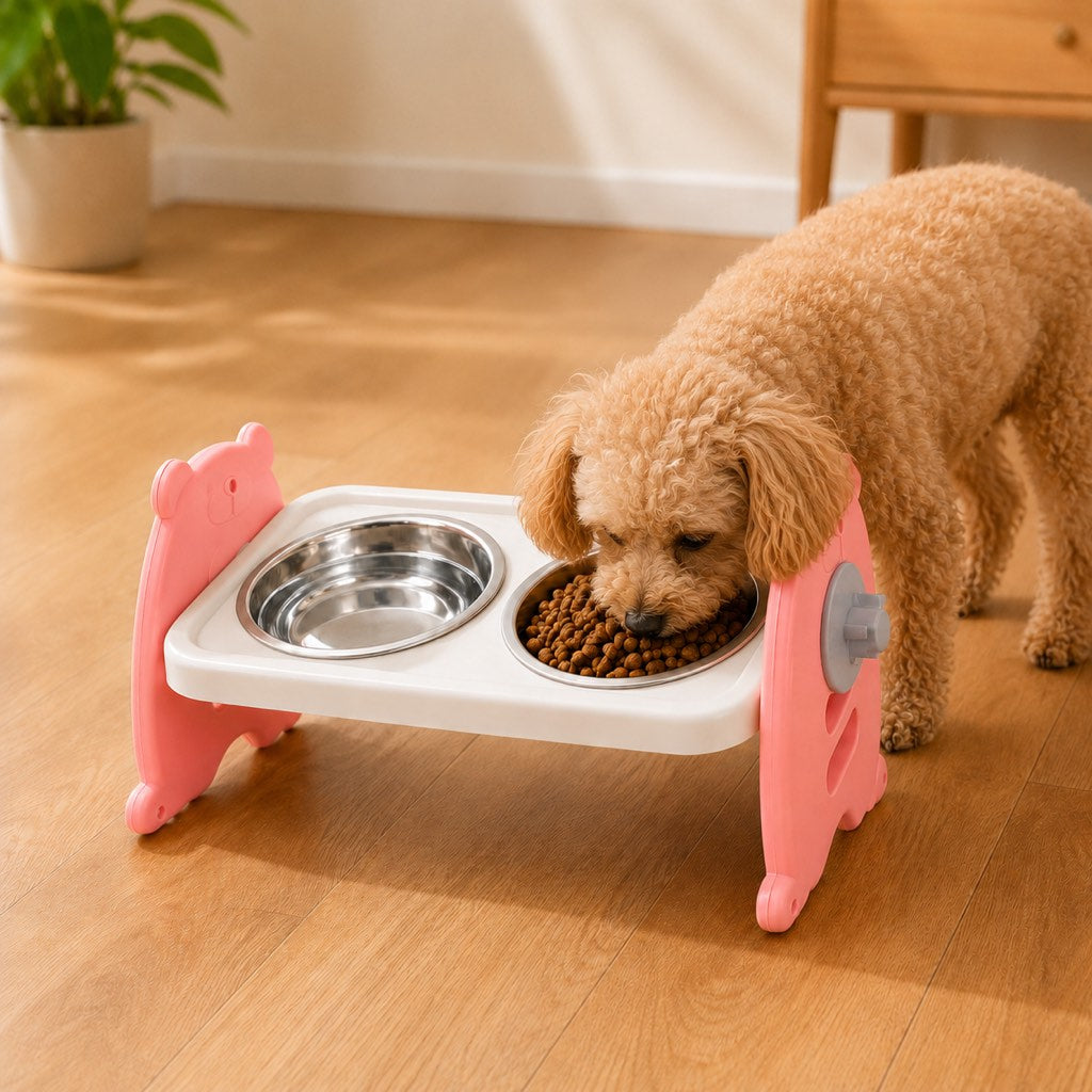 Food and water pet bowl station for cleaner feeding