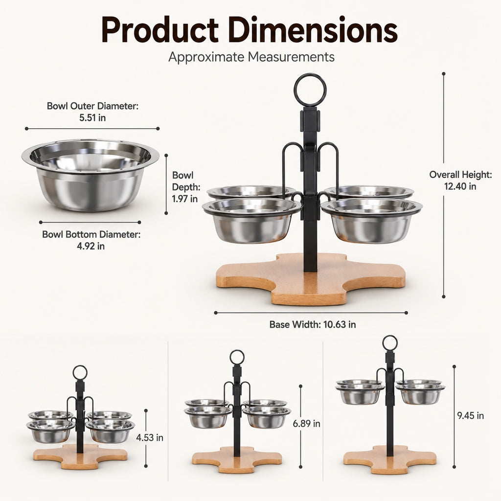 Paws in Awe 4-Bowl Adjustable Elevated Pet Feeder for Cats & Small Dogs - Organized Food and Water Station image 5