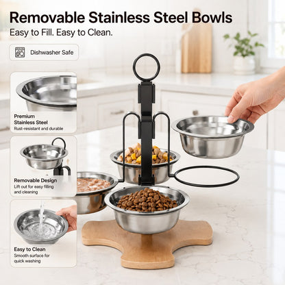 Removable stainless steel bowls for everyday pet feeding