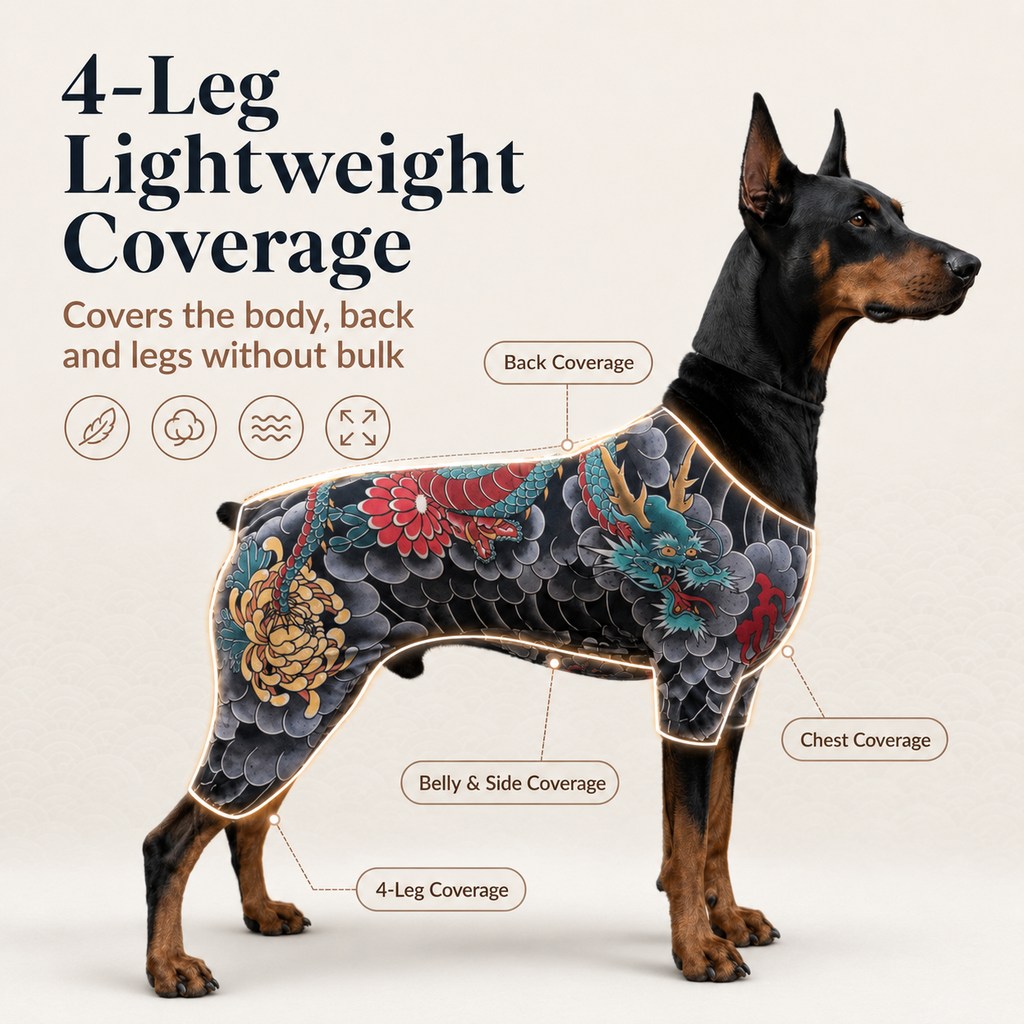 Paws in Awe Tattoo Print Dog & Cat Bodysuit for Walks & Photos - Soft Stretch Pet Onesie Helps Contain Loose Hair image 5