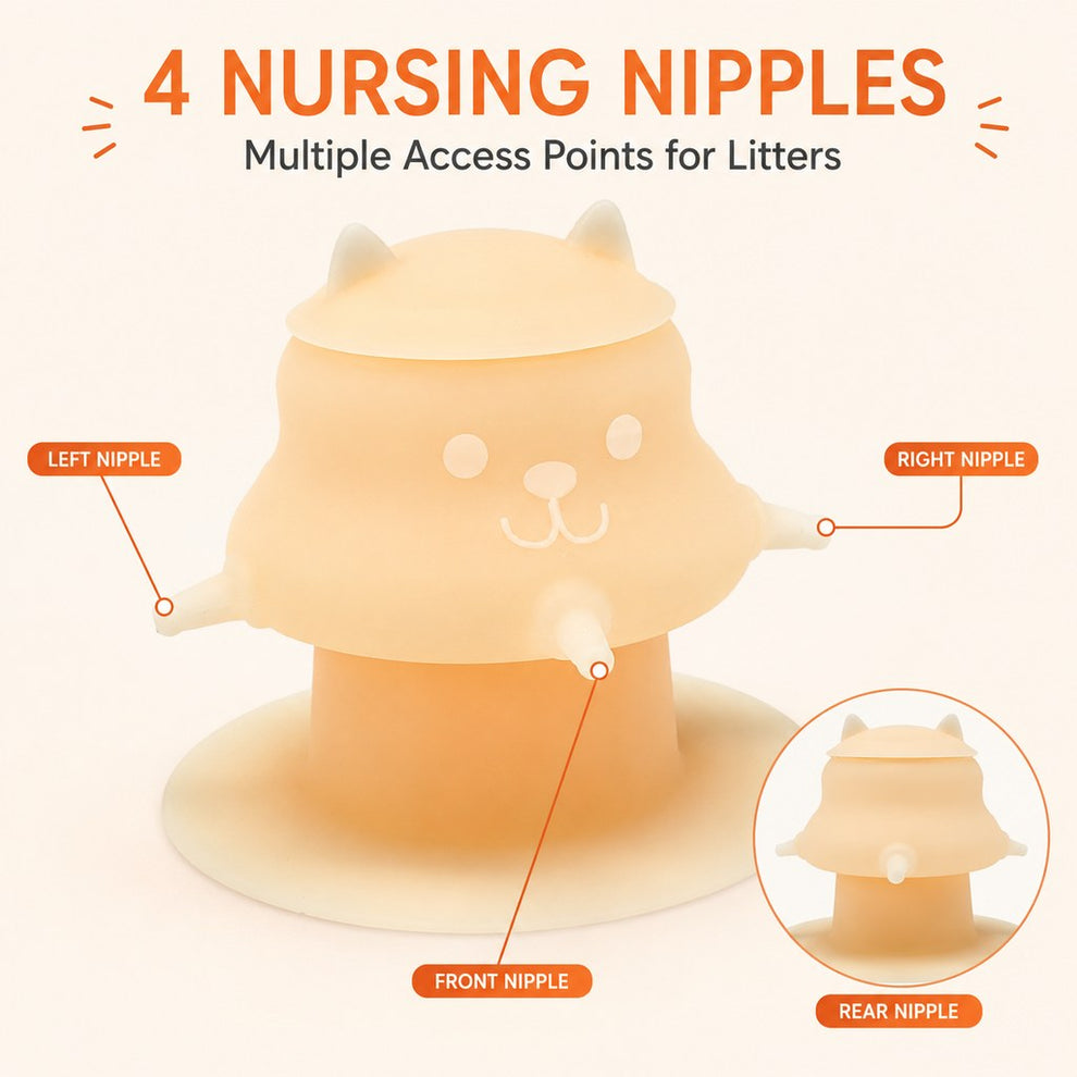 Four nursing nipples on silicone pet feeder