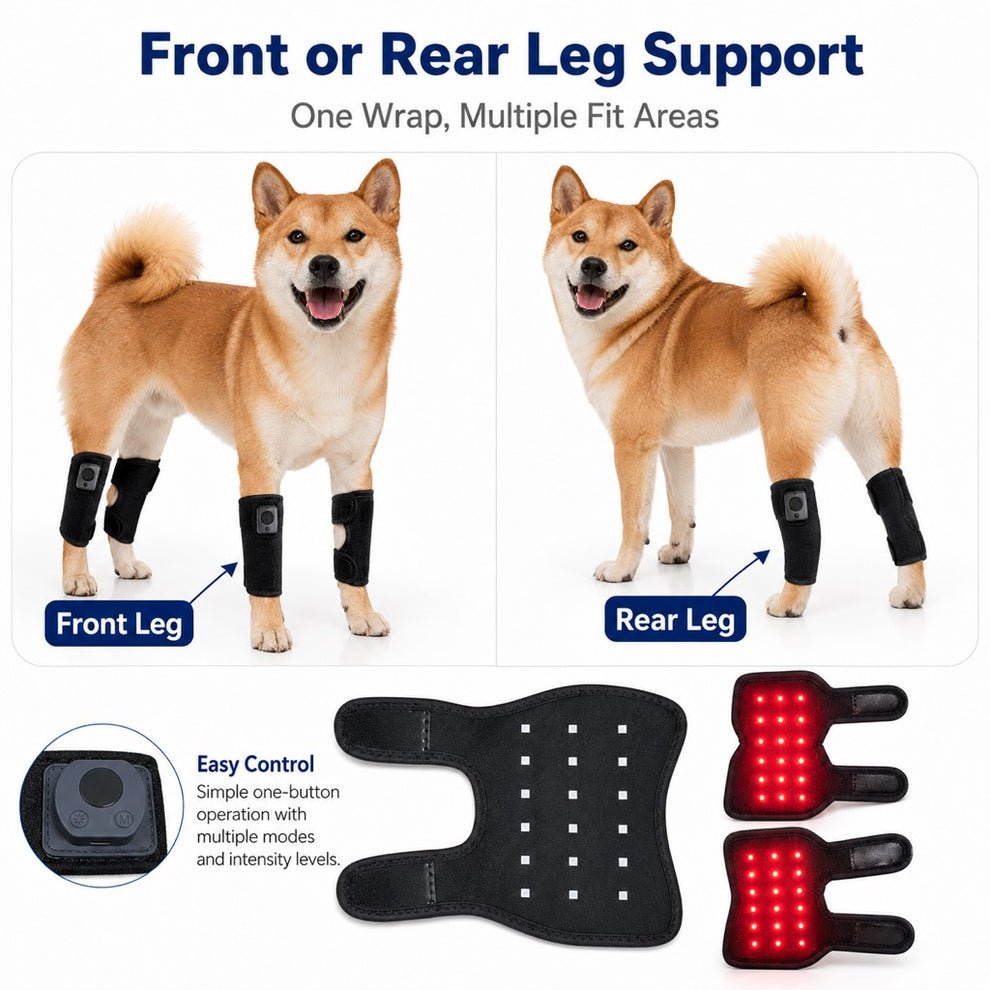 Four piece dog red light knee wrap set for all four legs