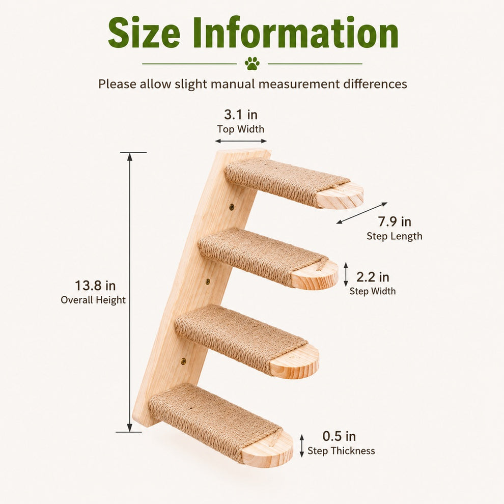 Wall-Mounted Solid Wood Cat Steps for Shelves & Perches - Space-Saving Jute Climbing Ladder image 7