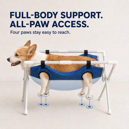 Full body support and all paw access grooming hammock stand