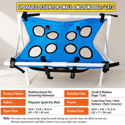 Freestanding pet grooming hammock size fit and package information