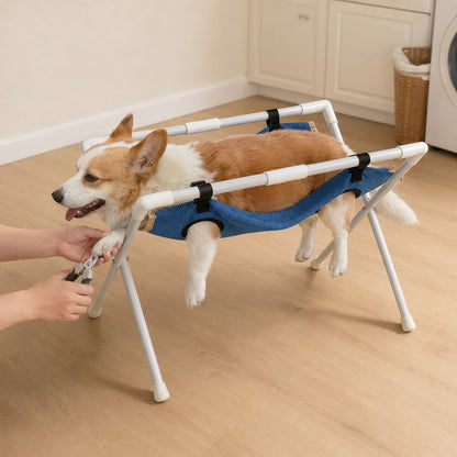 Freestanding foldable pet grooming hammock stand for dogs and cats