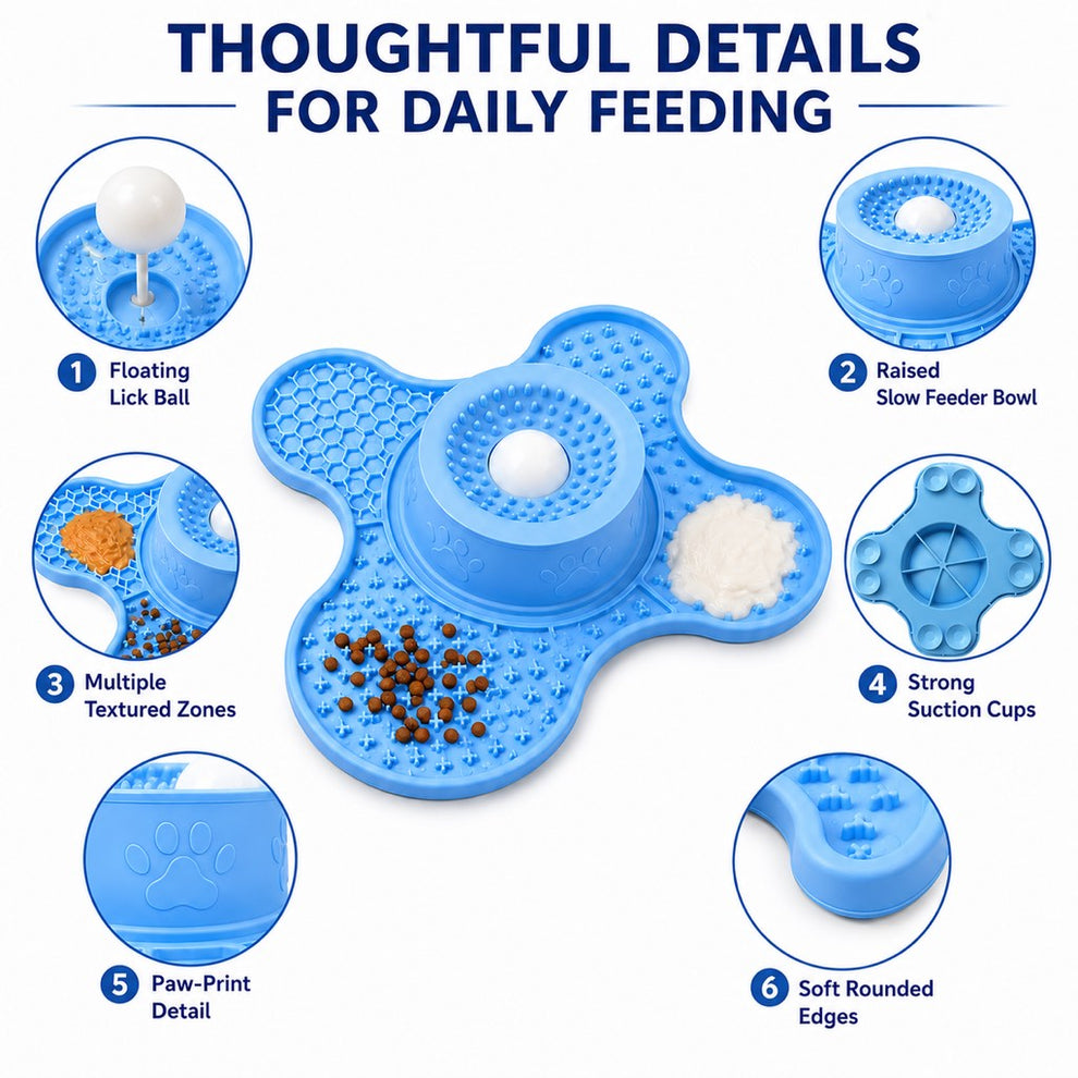 Paws in Awe 3-in-1 Dog Lick Mat & Slow Feeder Bowl for Bath Time, Grooming & Home Alone - Helps Slow Fast Eating and Keep Pets Busy image 6