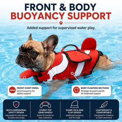 French Bulldog life jacket with padded top grab handle