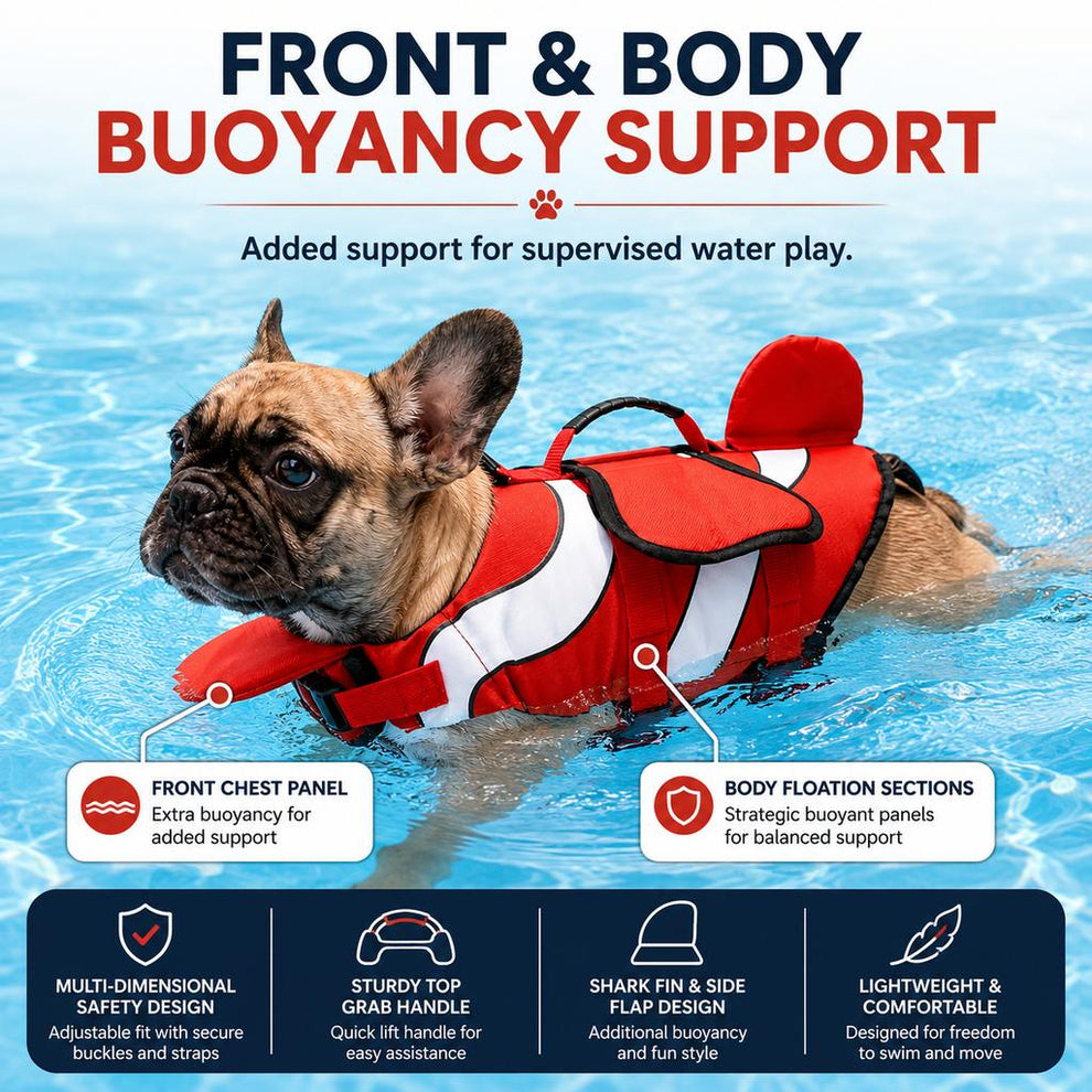 French Bulldog life jacket with padded top grab handle