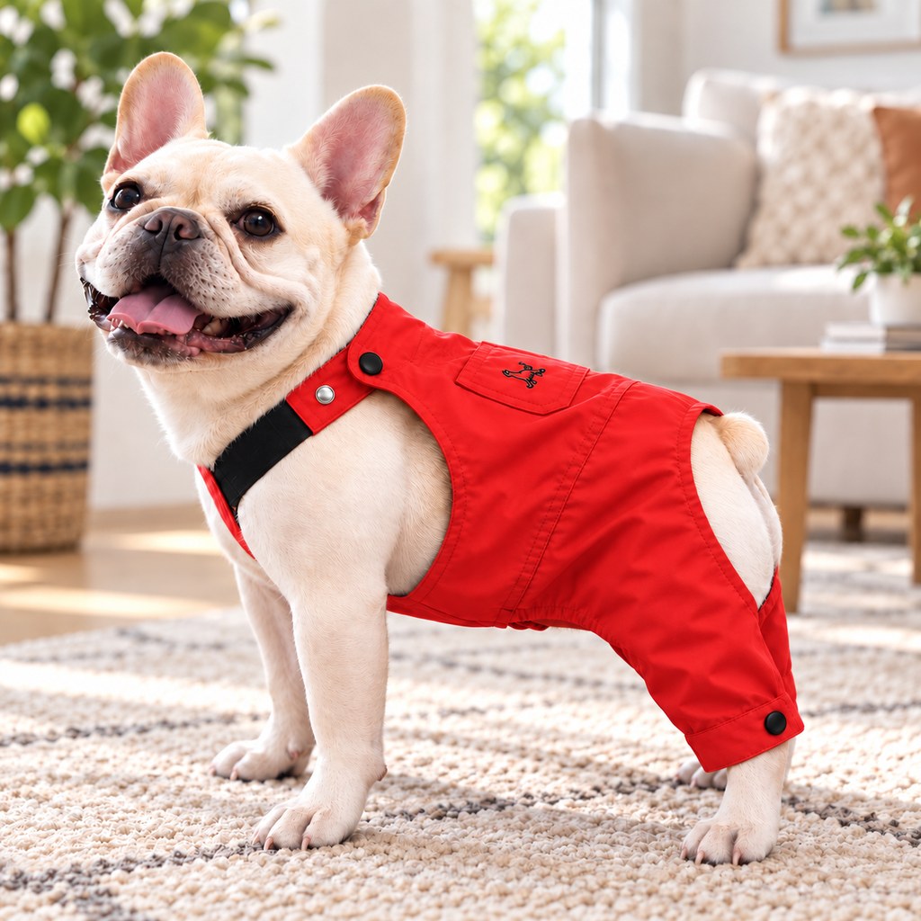 red French Bulldog overalls jumpsuit