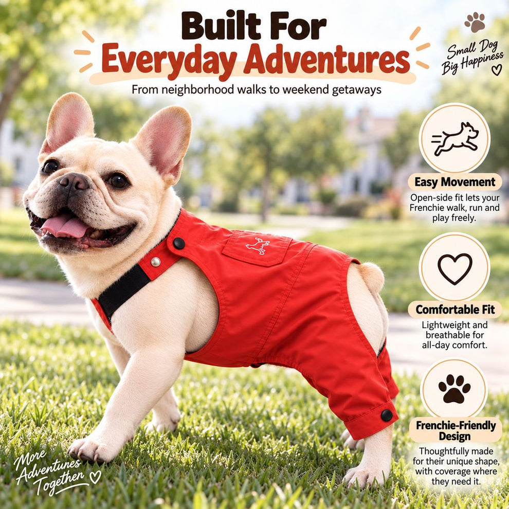 red Frenchie outfit for walks and outdoor adventures