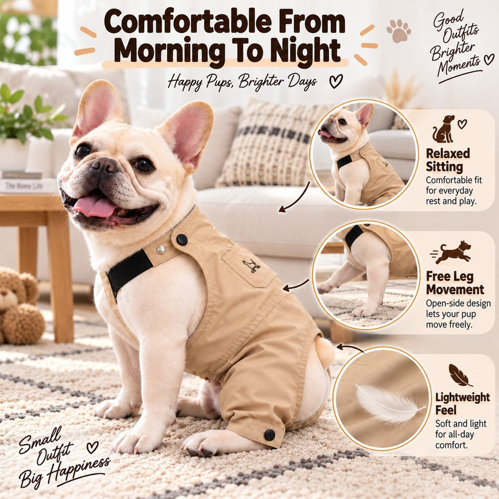 comfortable khaki French Bulldog jumpsuit for daily wear
