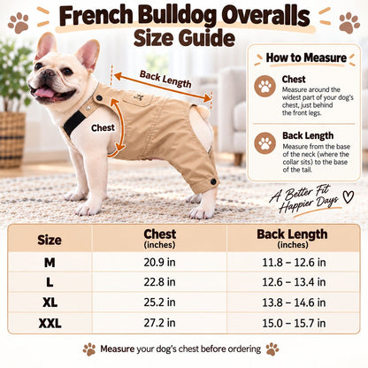 French Bulldog overalls size guide
