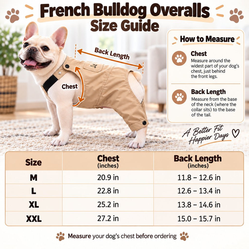 French Bulldog overalls size guide