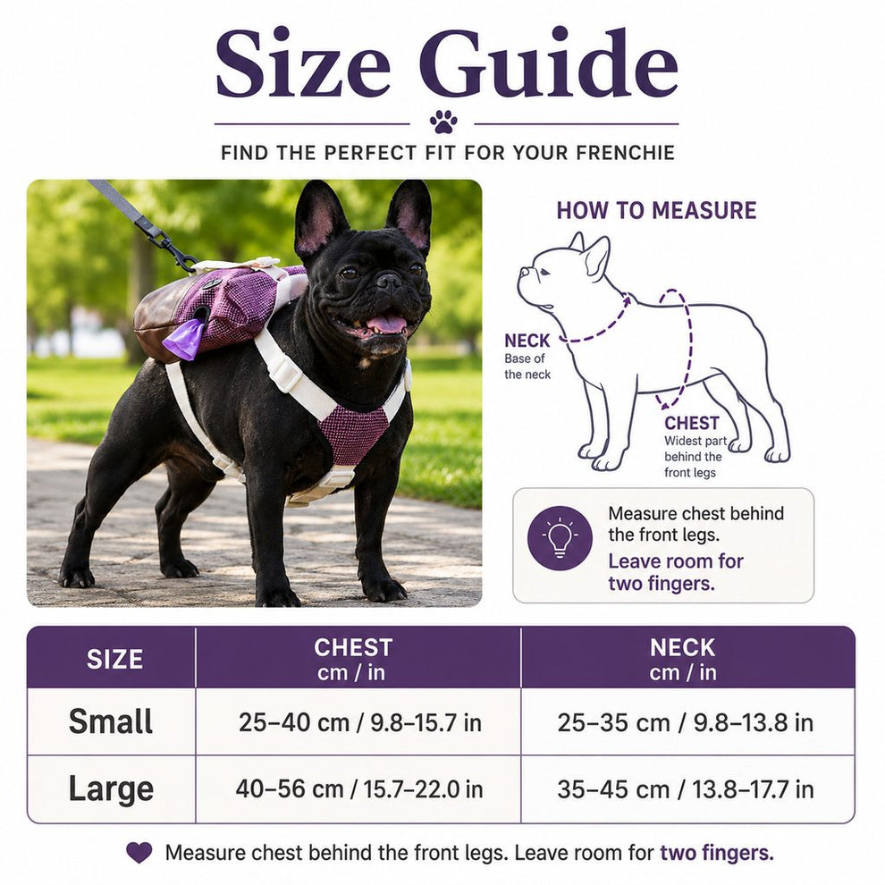 Frenchie backpack harness size guide