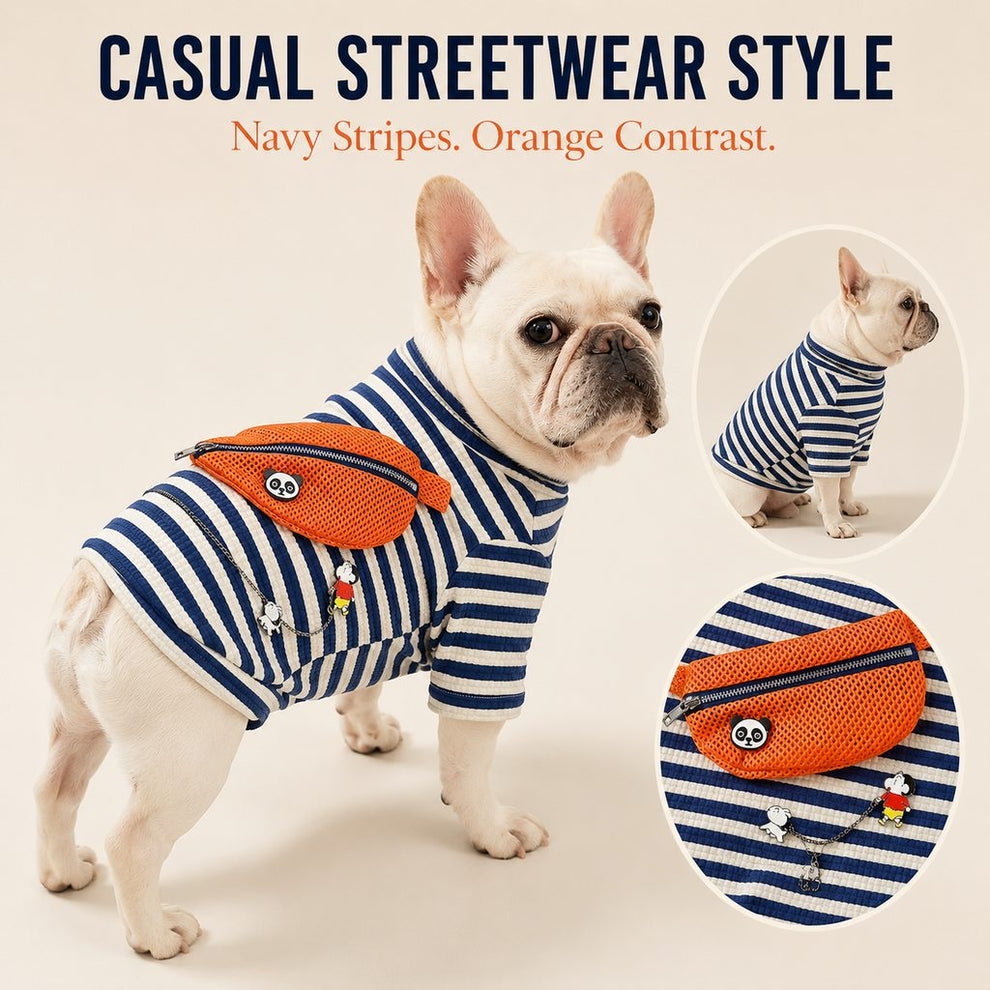 French Bulldog streetwear style striped pullover