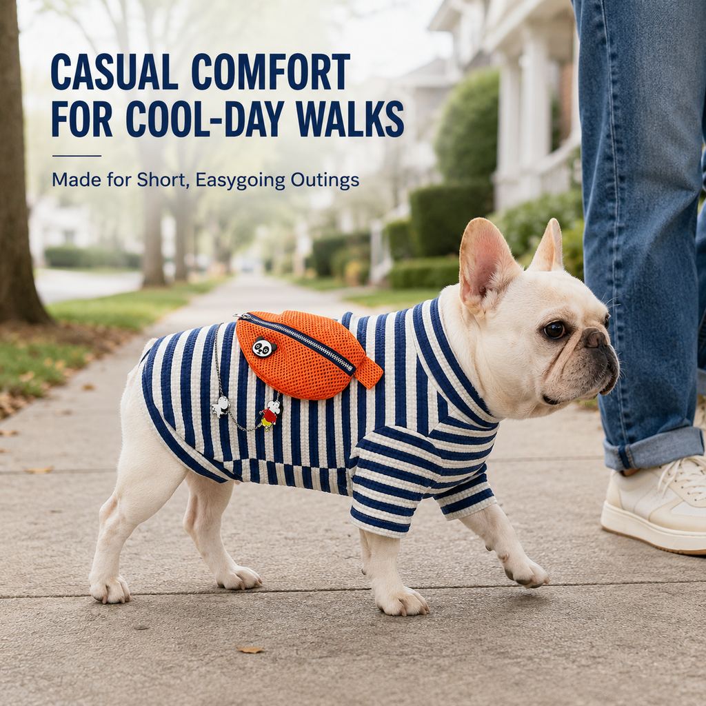 Frenchie striped pullover with broad chest sizing
