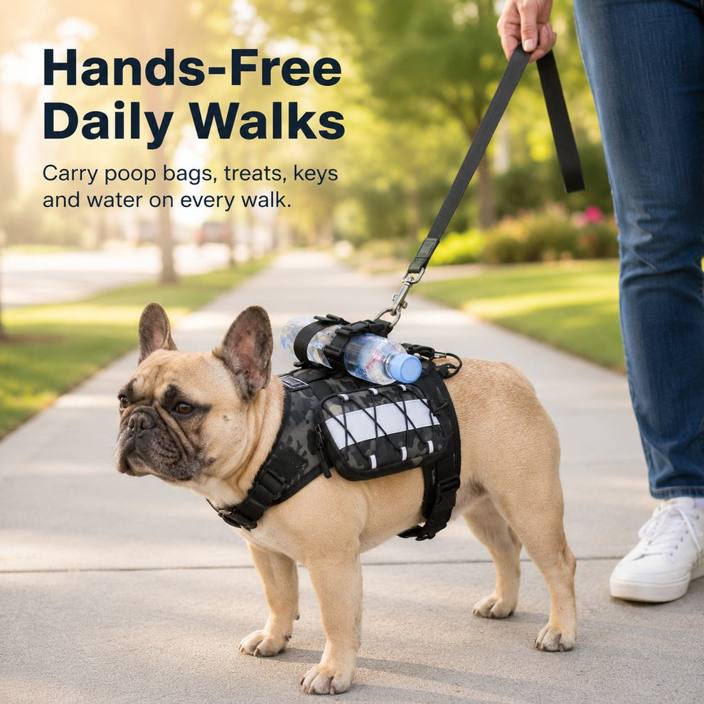 Paws in Awe Frenchie Tactical Dog Vest Backpack for Daily Walks - Reflective Small Dog Harness with Water Bottle Holder & Side Pockets image 3