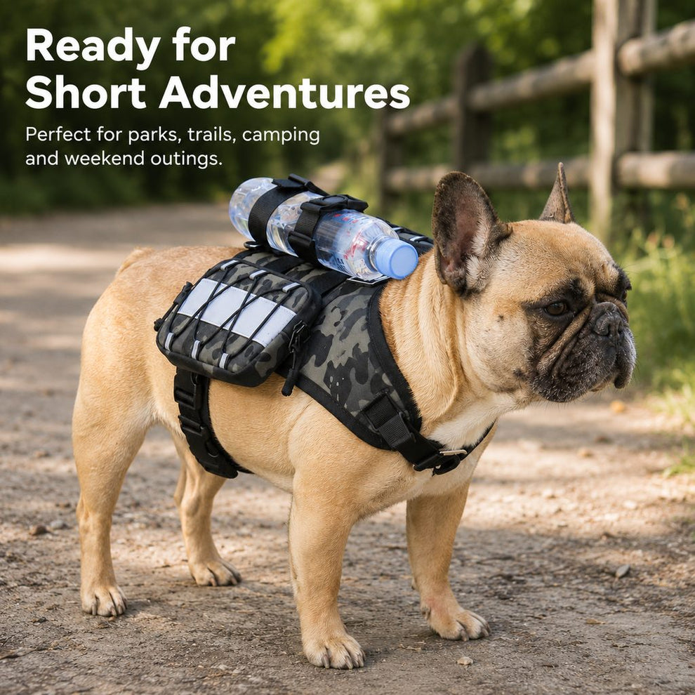 Paws in Awe Frenchie Tactical Dog Vest Backpack for Daily Walks - Reflective Small Dog Harness with Water Bottle Holder & Side Pockets image 4