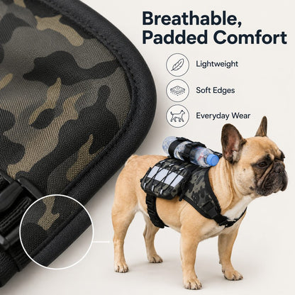 Paws in Awe Frenchie Tactical Dog Vest Backpack for Daily Walks - Reflective Small Dog Harness with Water Bottle Holder & Side Pockets image 7