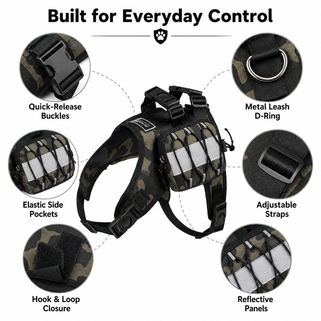 Paws in Awe Frenchie Tactical Dog Vest Backpack for Daily Walks - Reflective Small Dog Harness with Water Bottle Holder & Side Pockets image 8