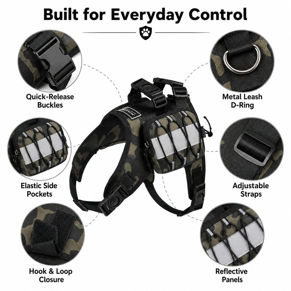 Paws in Awe Frenchie Tactical Dog Vest Backpack for Daily Walks - Reflective Small Dog Harness with Water Bottle Holder & Side Pockets image 8