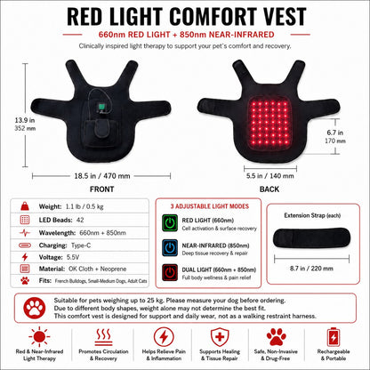 Paws in Awe FrenchieGlow Red Light Comfort Vest for French Bulldogs - USB-Powered or Built-In Battery At-Home Back, Belly & Hip Comfort After Walks, Stairs & Playtime image 9