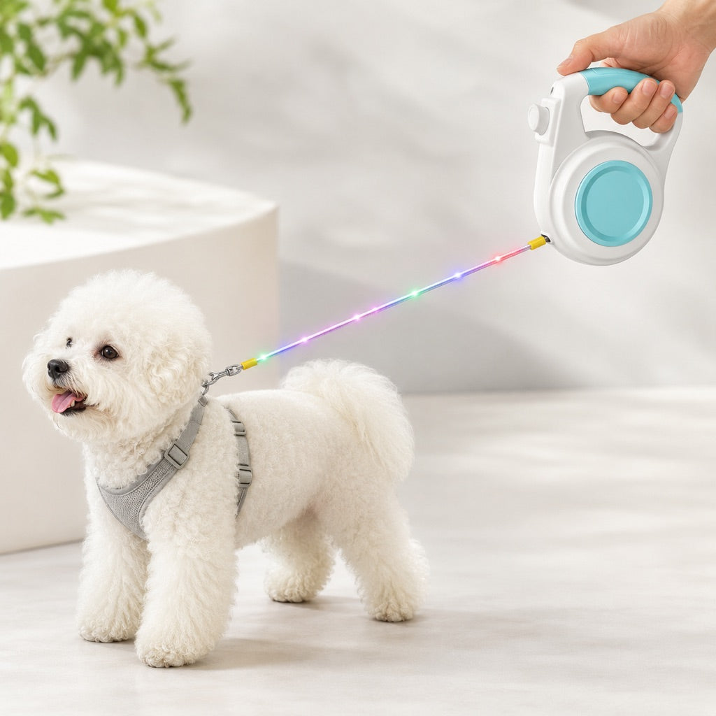 Paws in Awe Rechargeable Light-Up Retractable Dog Leash for Night Walks - Helps Small Dogs Stay Visible & Easy to Control image 1