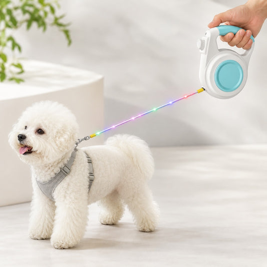 Paws in Awe Rechargeable Light-Up Retractable Dog Leash for Night Walks - Helps Small Dogs Stay Visible & Easy to Control image 1