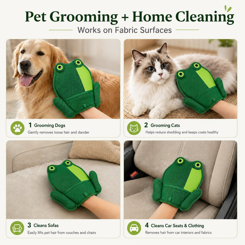 Paws in Awe Froggy Pet Hair Removal Grooming Mitt for Cats & Dogs - Gentle Daily Deshedding Glove for Sofas, Rugs, Clothes & Car Seats image 5
