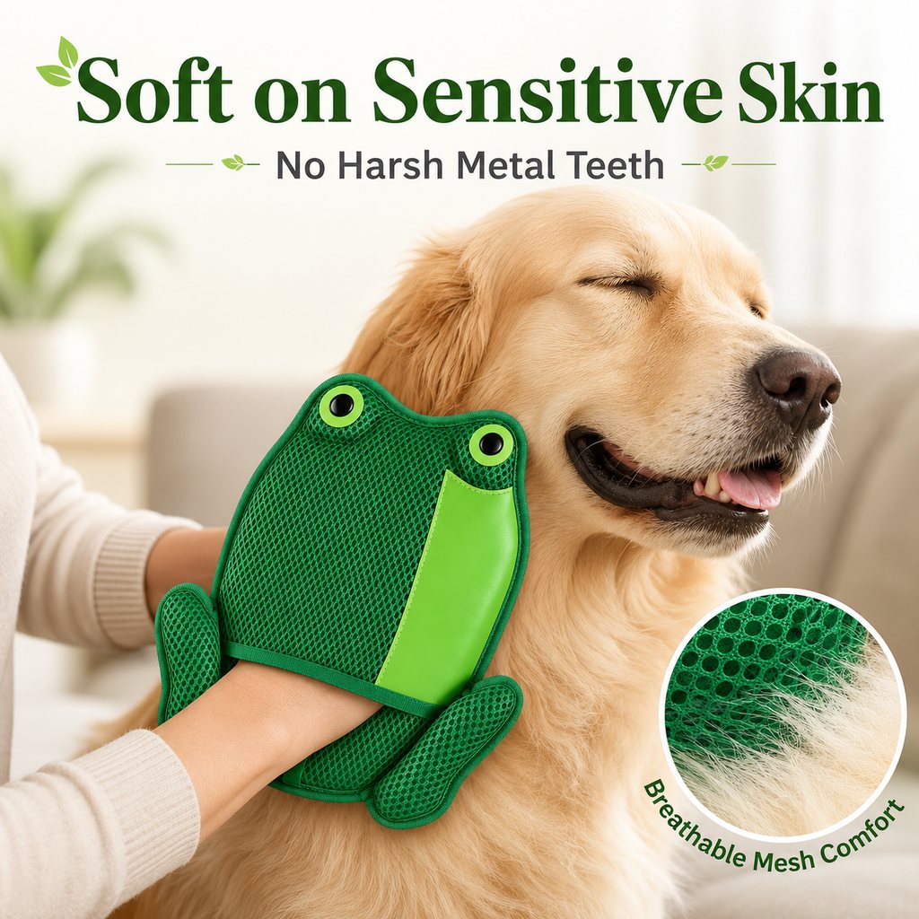 Paws in Awe Froggy Pet Hair Removal Grooming Mitt for Cats & Dogs - Gentle Daily Deshedding Glove for Sofas, Rugs, Clothes & Car Seats image 3